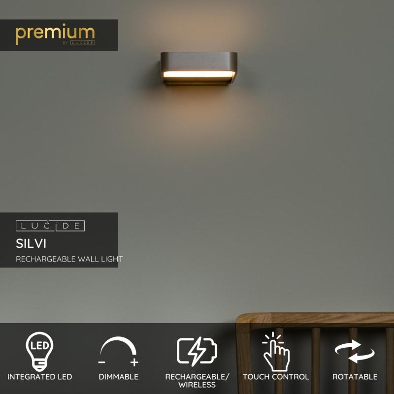 Lucide SILVI - Dobíjacie nástenné svietidlo - Batéria/batérie - LED Dim. - 1x3,7W 2700K - Magnetický - Hrdzavohnedá